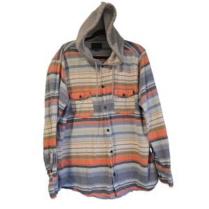 Valor Collective Mens XL Hooded Flannel Shirt Blue Orange Striped DTJF223013